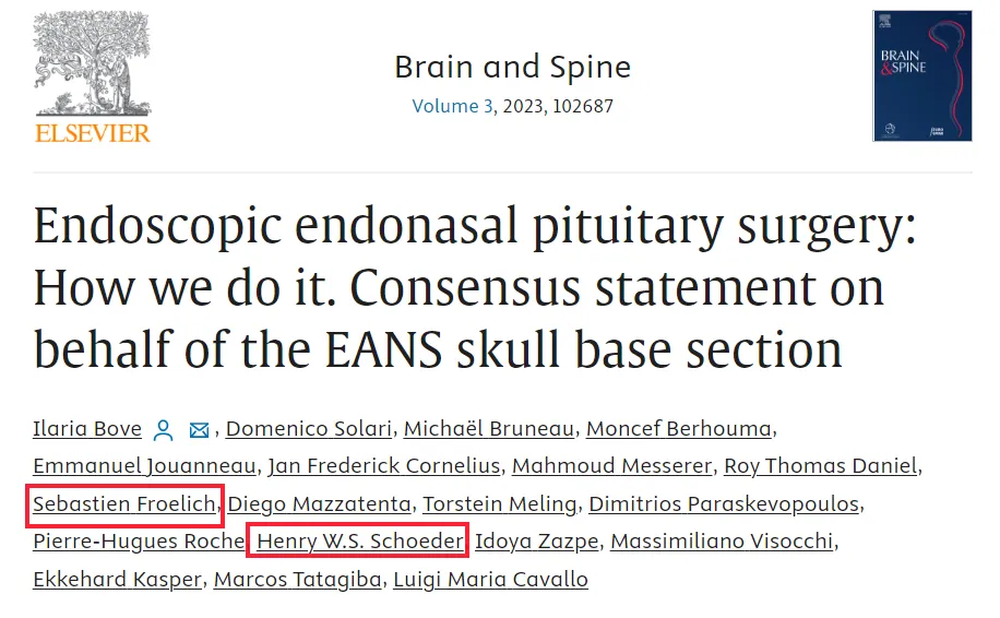 《垂体瘤的内镜手术：我们是如何处理的？EANS（欧洲神经外科学会年会）颅底分会的共识声明Endoscopic endonasal pituitary surgery:How we do it.Consensus statement onbehalf of the EANS skull base section》。