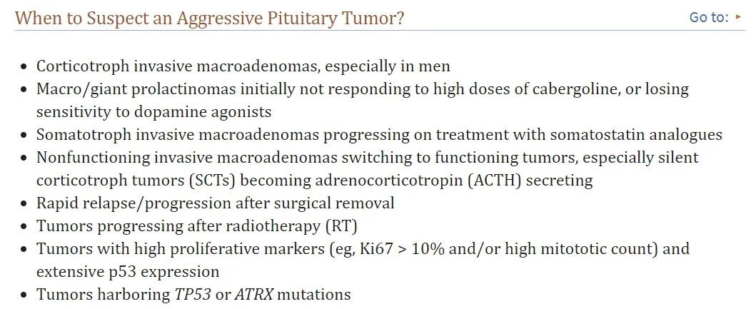 Aggressive Pituitary Tumors and Pituitary Carcinomas:From Pathology to Treatment.J Clin Endocrinol Metab.2023 Jul;108(7):1585–1601.