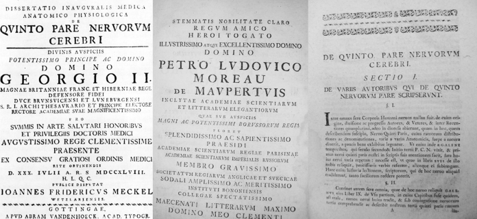 五对脑神经医学生理学博士论文”(Dissertatio staruralis Medica Antopico Physiologica de Quinto Pare Nervorum Cerebrium)。