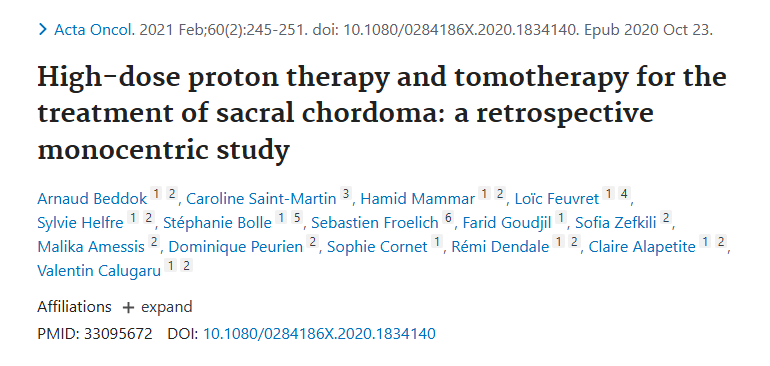 发布于《《High-dose proton therapy and tomotherapy for the treatment of sacral chordoma: a retrospective monocentric study》(高剂量质子治疗和断层放疗治疗骶骨脊索瘤：一项回顾性单中心研究)