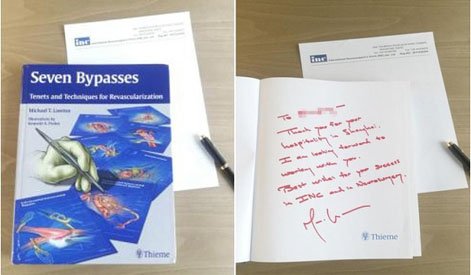 《Seven Bypasses:Tenets and Techniques for Revascularization》(《七种搭桥术：血运重建的原则和技术》)，表达了他和INC的友好关系,写祝词并签名。
