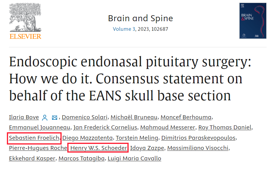 发表于《Brain and Spine》期刊上的论文《Endoscopic endonasal pituitary surgery: How we do it. Consensus statement onbehalf of the EANS skull base section》