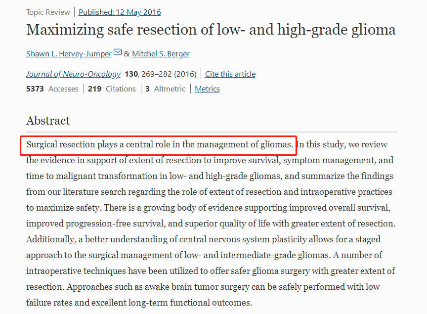 《Maximizing safe resection of low- and high-grade glioma》