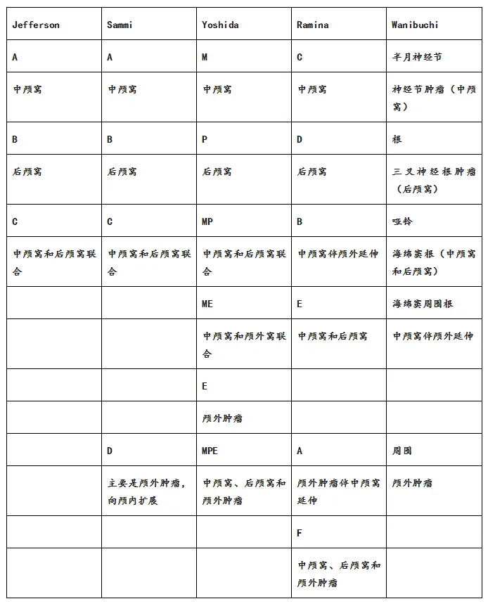 表1描述三叉神经鞘瘤的不同分类