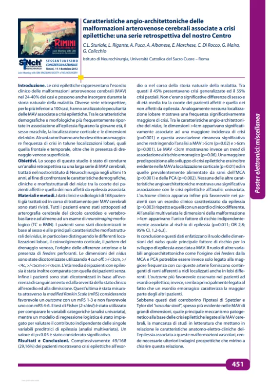 INC国际儿童脑瘤大咖、世界小儿神经系统知名杂志 《Child´s Nervous System》现任主编Concezio Di Rocco教授发表研究《Angioarchitectural features of brain arteriovenous malformations associated with seizures: a single center retrospective series》（脑动静脉畸形癫痫相关血管构筑特征——单中心回顾性研究）