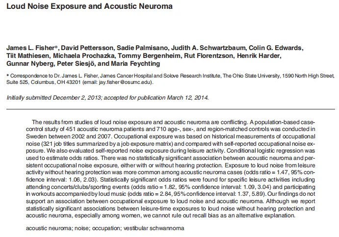 Tiit Mathiesen教授发表研究《Loud Noise Exposure and Acoustic Neuroma》，以下是研究简述。