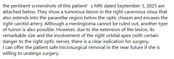 巴教授评估截取:手术指征明确。若患者同意接受手术,我可在近期为其实施手术。