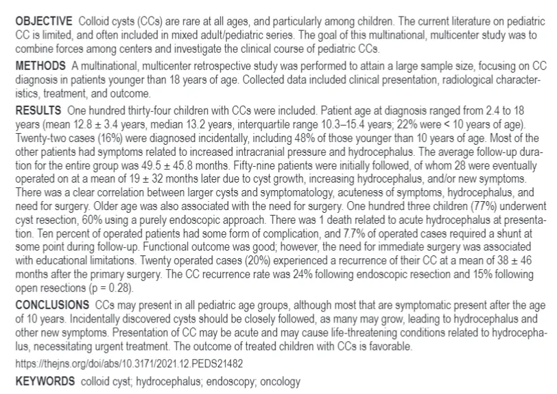 功能预后良好,但紧急手术需求与受教育限制相关。20例(20%)手术患者于初次术后平均38±46个月复发。内镜切除术后复发率为24%,开颅手术后为15%(p=0.28)。