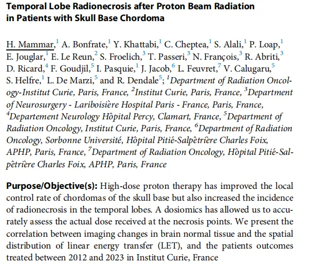 颅底脊索瘤术后质子治疗到底会不会导致颞叶放射性坏死？且看福教授这一篇研究。