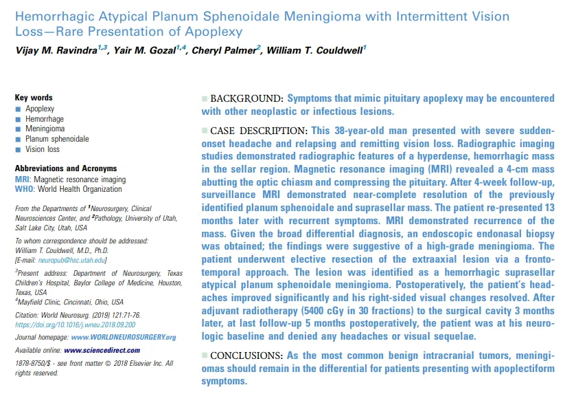 案例来源：INC国际神经外科医生集团旗下组织世界神经外科顾问团(WANG)成员教授发表论文。