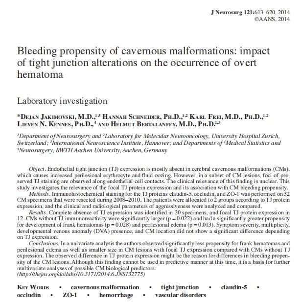 巴教授脑干海绵状血管瘤论文相关综述