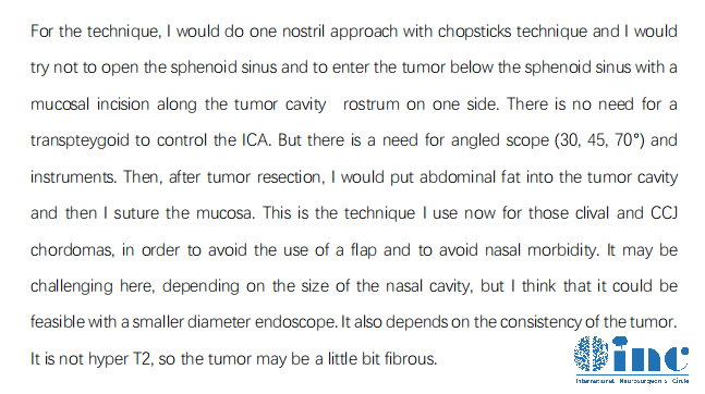 INC法国福洛里希教授评估结果：  “我会用筷子技术做单鼻孔入路”