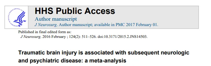创伤性脑损伤与后续神经及精神疾病风险的荟萃分析