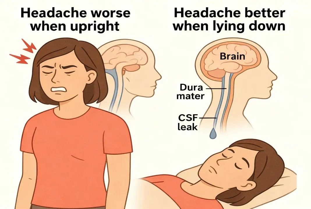 站起来时头痛加剧，躺下后立刻缓解，这是颅压波动的典型表现。