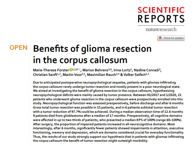 《Benefits of glioma resection in the corpus callosum 》