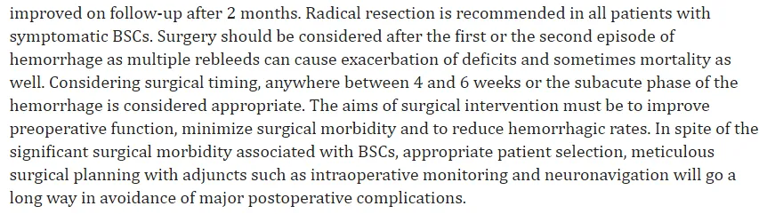 资料来源:Timing of Surgery and Surgical Strategies in Symptomatic Brainstem Cavernomas: Review of the Literature.Asian J Neurosurg. 2019 Jan-Mar; 14(1): 15–27.