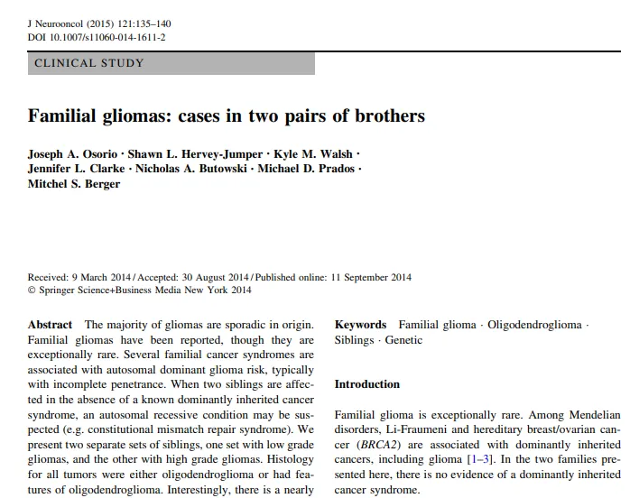 《Familial gliomas: cases in two pairs of brothers》