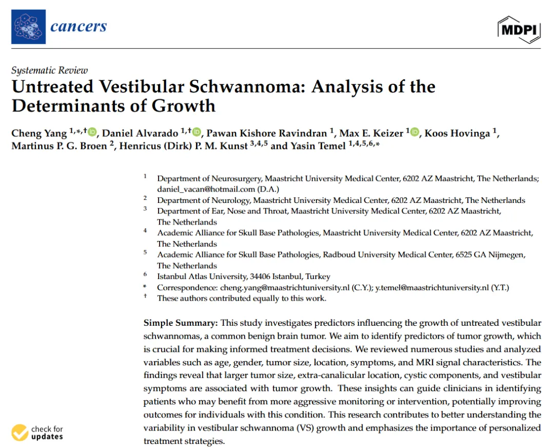 Untreated Vestibular Schwannoma: Analysis of the Determinants of Growth