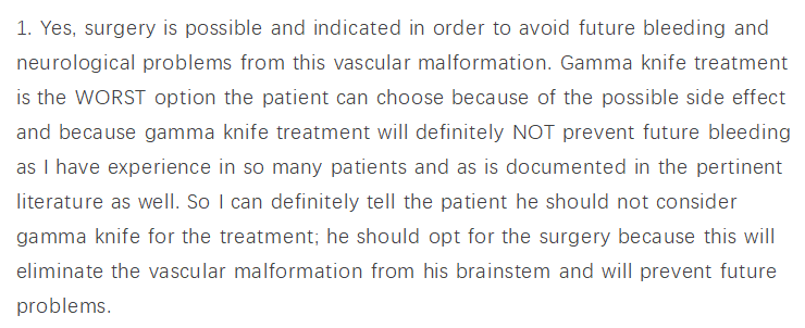 伽玛刀治疗对患者是一个糟糕的选择！因为它有一定的副作用，而且伽玛刀绝对不能预防将来再次出血