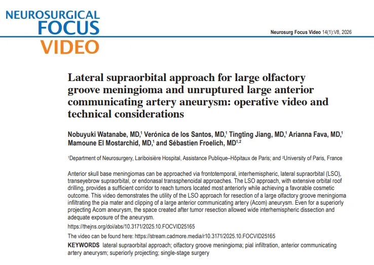 Lateral supraorbital approach for large olfactory groove meningioma and unruptured large anterior communicating artery aneurysm: operative video and technical considerations