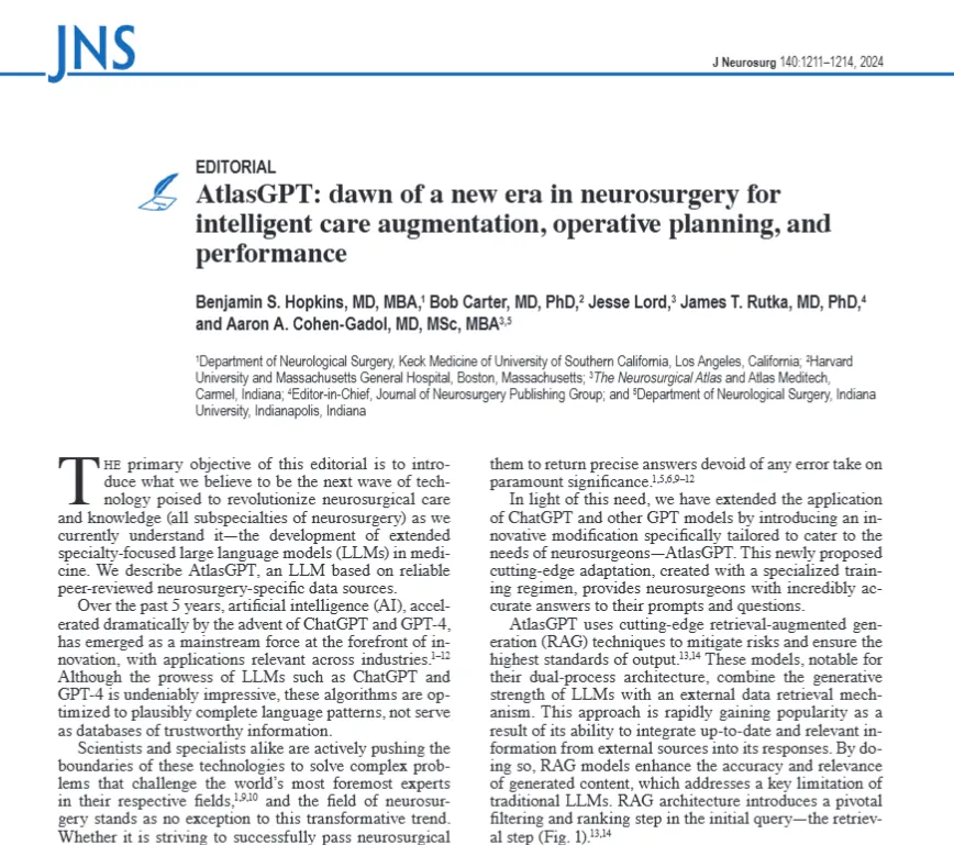 AtlasGPT: dawn of a new era in neurosurgery for intelligent care augmentation, operative planning, and performance