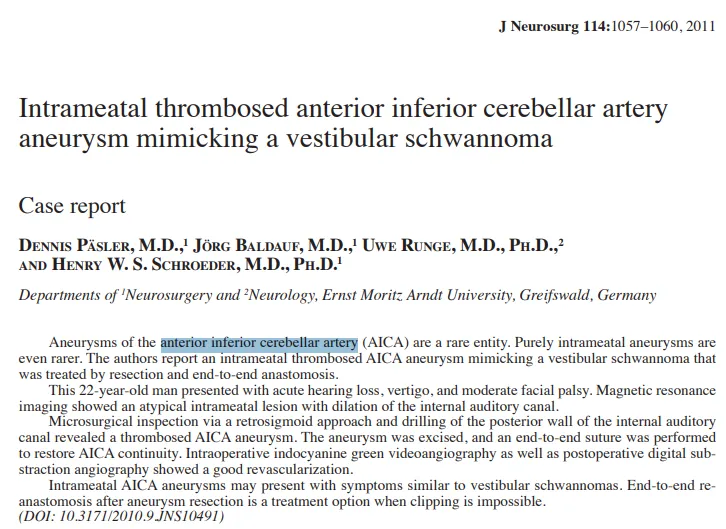 内听道里的罕见“陷阱”：当动脉瘤伪装成听神经瘤
