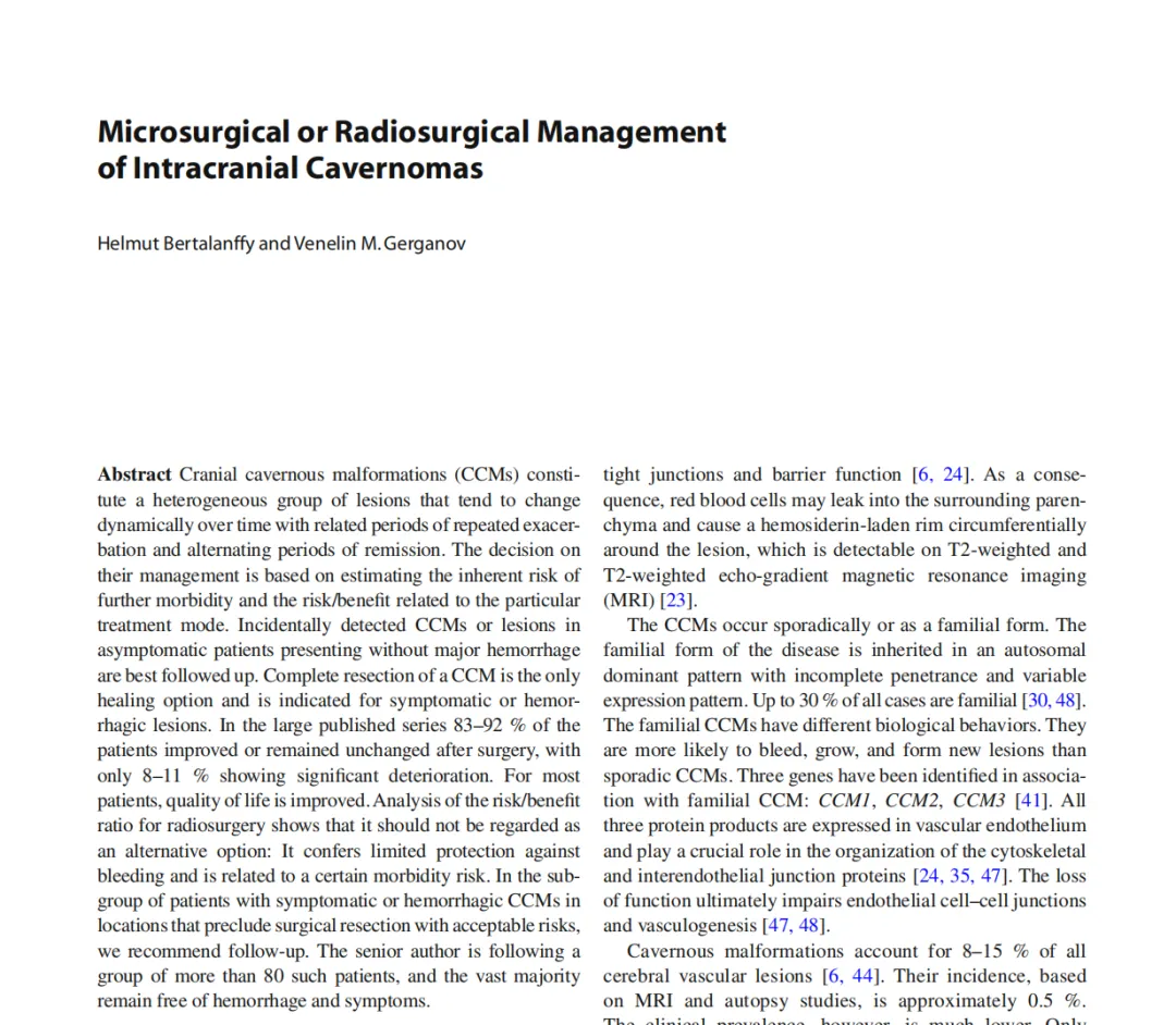 Microsurgical or Radiosurgical Management of Intracranial Cavernomas