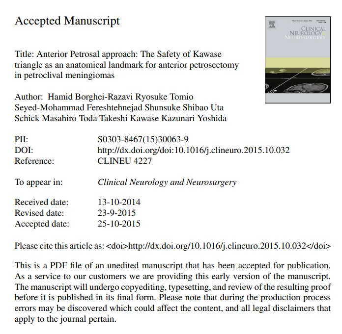 Anterior petrosal approach: The safety of Kawase triangle as an anatomical landmark for anterior petrosectomy in petroclival meningiomas