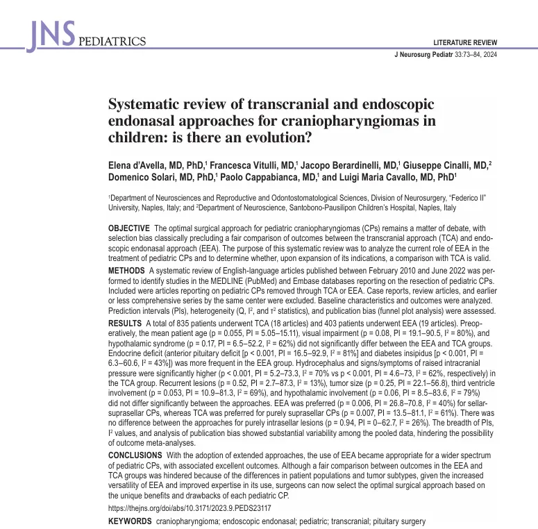儿童颅咽管瘤，内镜优于开颅？一项涵盖1438名患儿的研究给出答案