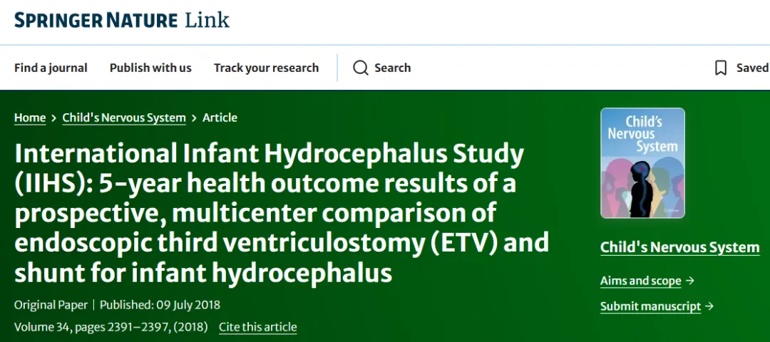 International Infant Hydrocephalus Study(IIHS): 5-year health outcome results of a prospective, multicenter comparison of endoscopic third ventriculostomy(ETV) and shunt for infant hydrocephalus
