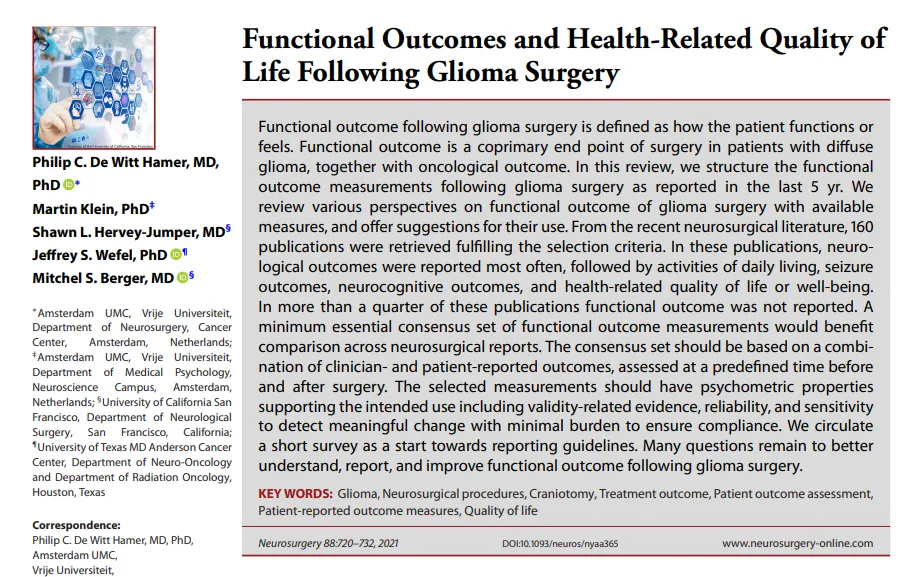 《Functional Outcomes and Health-Related Quality of Life Following Glioma Surgery》
