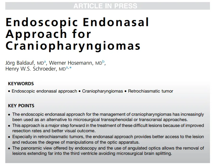 Endoscopic Endonasal Approach for Craniopharyngiomas