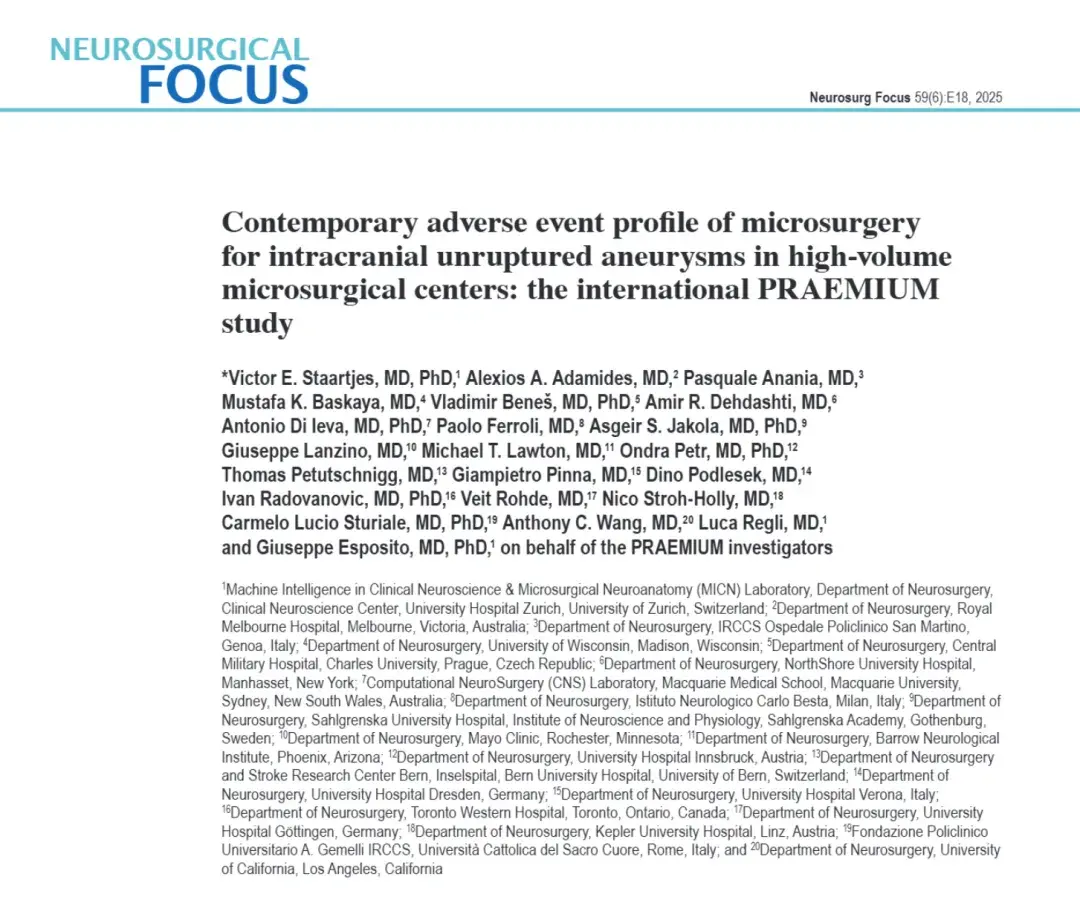 Contemporary adverse event profile of microsurgery for intracranial unruptured aneurysms in high-volume microsurgical centers: the international PRAEMIUM study