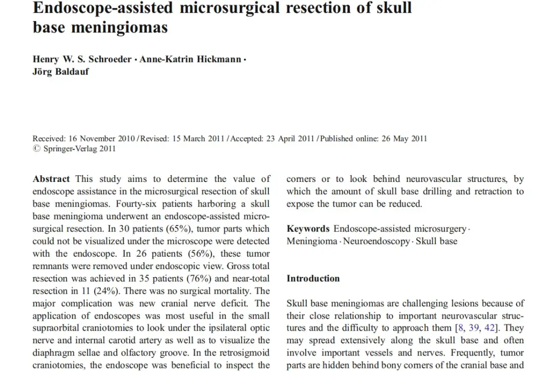 Endoscope-assisted microsurgical resection of skull base meningiomas