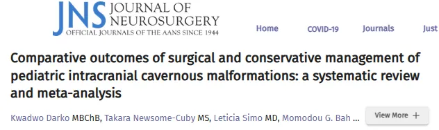 Comparative outcomes of surgical and conservative management of pediatric intracranial cavernous malformations: a systematic review and meta-analysis