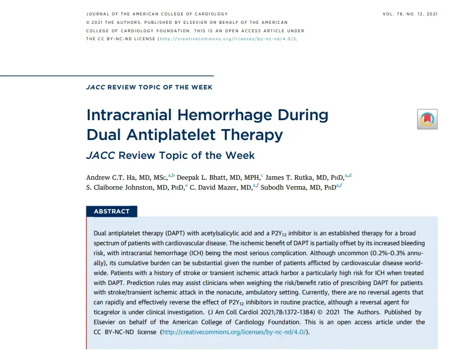 Intracranial Hemorrhage During Dual Antiplatelet Therapy