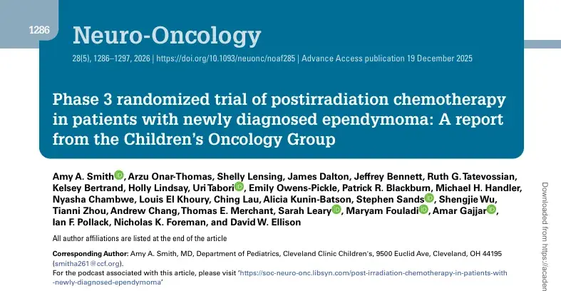 Phase 3 randomized trial of postirradiation chemotherapy in patients with newly diagnosed ependymoma: A report from the Children's Oncology Group