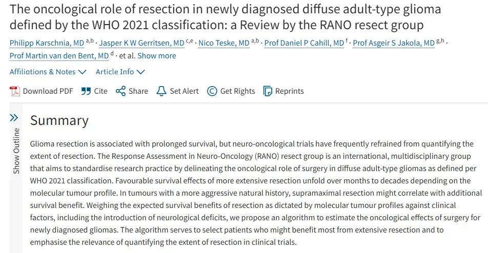 The oncological role of resection in newly diagnosed diffuse adult-type glioma defined by the WHO 2021 classification: a Review by the RANO resect group