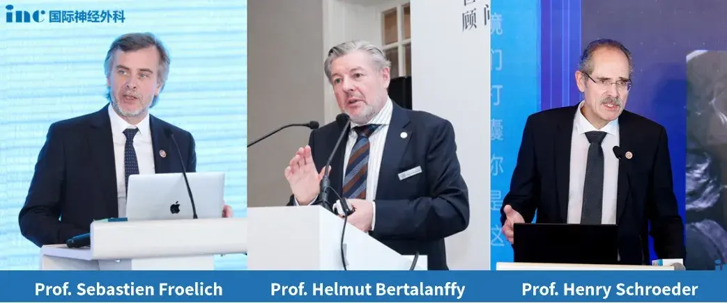 世界神经外科联合会(WFNS)教育与技术委员会前主席Helmut Bertalanffy(巴特朗菲)教授、世界神经外科联合会(WFNS)颅底手术委员会前主席Sebastien Froelich(福洛里希)教授、世界神经外科学会联合会(WFNS)内镜委员会前主席Henry W.S. Schroeder(施罗德)教授齐聚中国