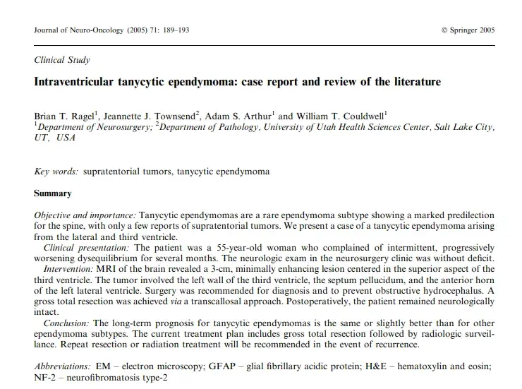 Intraventricular tanycytic ependymoma: case report and review of the literature