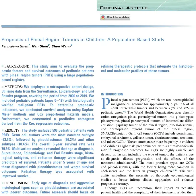 Prognosis of Pineal Region Tumors in Children: A Population-Based Study