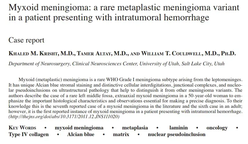 Myxoid meningioma: a rare metaplastic meningioma variant in a patient presenting with intratumoral hemorrhage