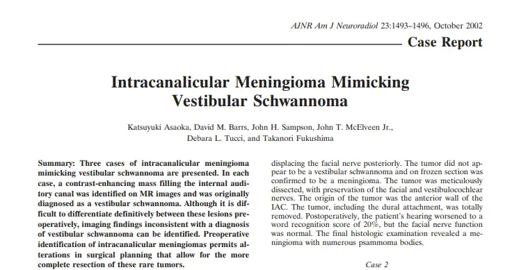 Intracanalicular meningioma mimicking vestibular schwannoma