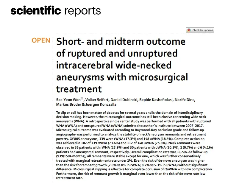 Short- and midterm outcome of ruptured and unruptured intracerebral wide-necked aneurysms with microsurgical treatment