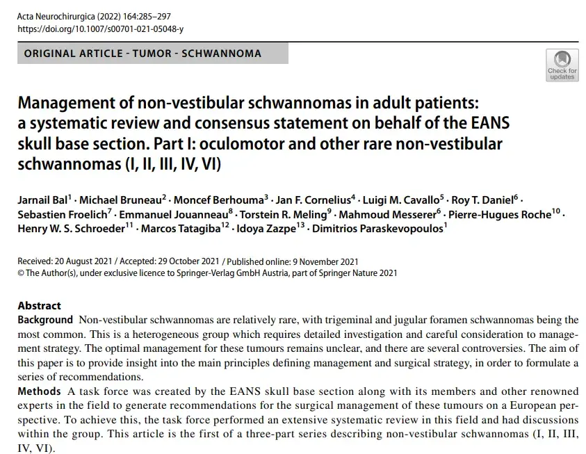 Management of non-vestibular schwannomas in adult patients:a systematic review and consensus statement on behalf of the EANS skull base section. Part I: oculomotor and other rare non-vestibular schwannomas(I, II,III,IV,VI)