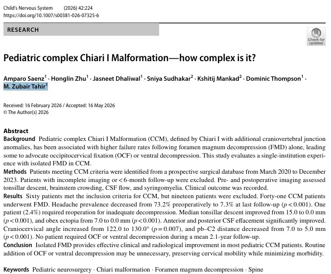 Pediatric complex Chiari I Malformation-how complex is it?