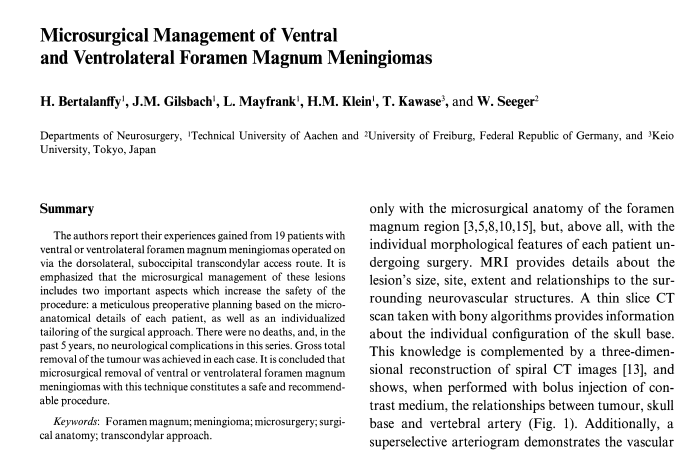 Microsurgical Management of Ventral and Ventrolateral Foramen Magnum Meningiomas