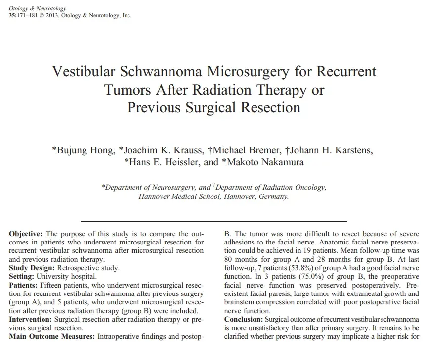 Vestibular schwannoma microsurgery for recurrent tumors after radiation therapy or previous surgical resection